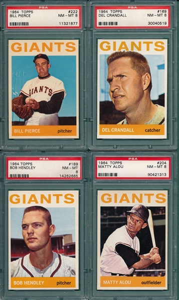 1964 Topps Lot of (4) Giants W/ #222 Pierce PSA 8 