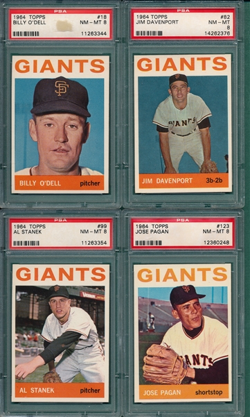 1964 Topps Lot of (4) Giants W/ #18 O'Dell PSA 8 