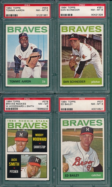 1964 Topps Lot of (4) Braves W/ #454 T. Aaron PSA 8 