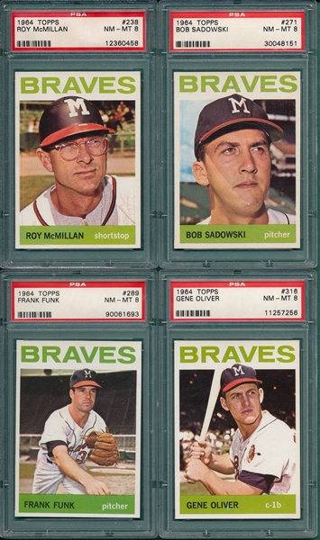 1964 Topps Lot of (4) Braves W/ #238 McMillan PSA 8 