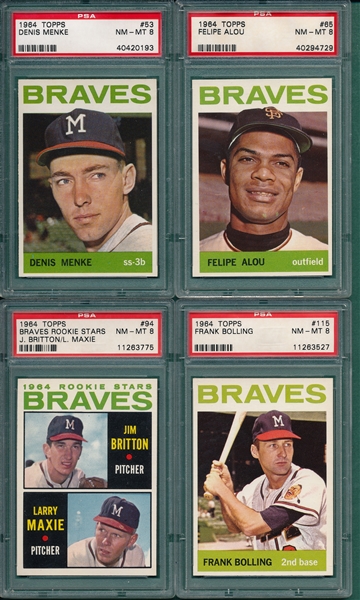 1964 Topps Lot of (4) Braves W/ #53 Menke PSA 8 