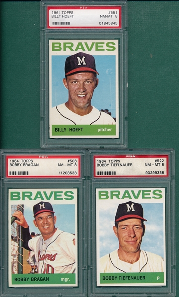 1964 Topps Lot of (3) Braves W/ #551 Hoeft PSA 8 