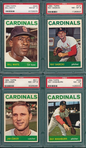 1964 Topps Lot of (4) Cardinals W/ #240 White PSA 8 