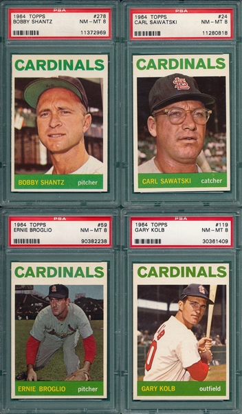 1964 Topps Lot of (4) Cardinals W/ #278 Shantz PSA 8 