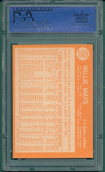 1964 Topps #150 Willie Mays PSA 8 