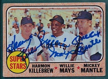 1968 Topps #490 Superstars W/ Mays, Killebrew & Mantle, Signed JSA