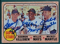 1968 Topps #490 Superstars W/ Mays, Killebrew & Mantle, Signed JSA