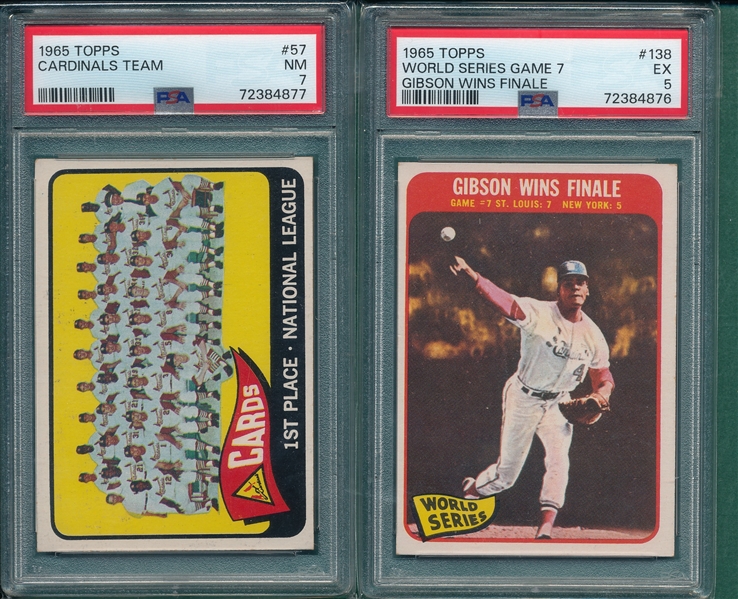 1965 Topps #138 WS Game #7 W/ Bob Gibson PSA 5 & #57 Cards Team PSA 7, Lot of (2)