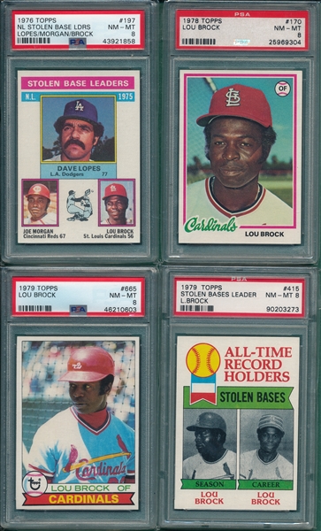 1976-79 Topps Lou Brock, Lot of (4), PSA 8