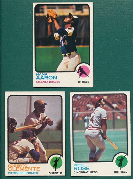 1973 Topps Lot of (3) W/ Clemente, Rose & Aaron