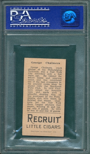 1912 T207 Chalmers Recruit Little Cigars, PSA 4