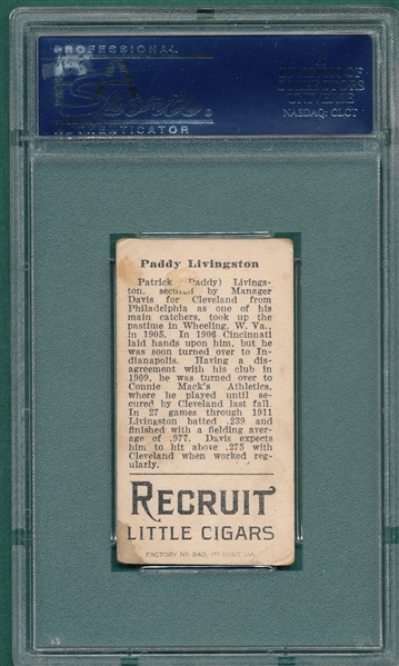 1912 T207 Livingston Recruit Little Cigars, PSA 2 (MC) *Small C*