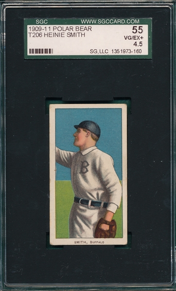 1909-1911 T206 Smith, Heinie, Polar Bear SGC 55