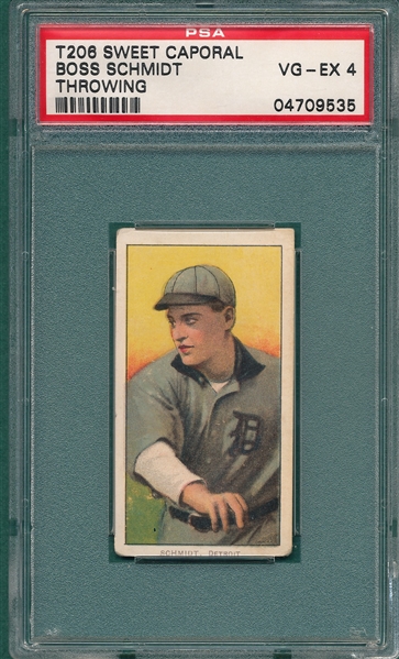 1909-1911 T206 Schmidt, Throwing, Sweet Caporal Cigarettes PSA 4