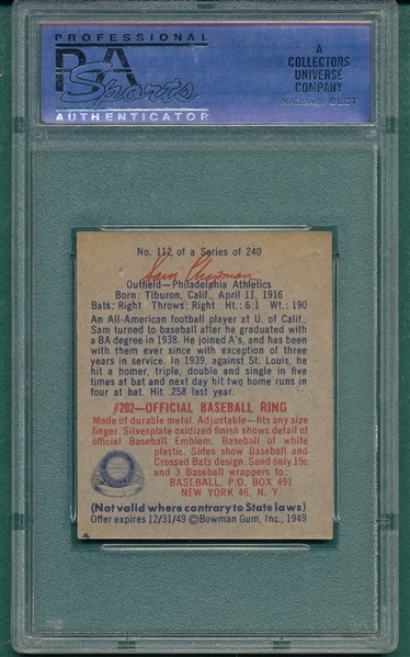 1949 Bowman #112 Sam Chapman PSA 8