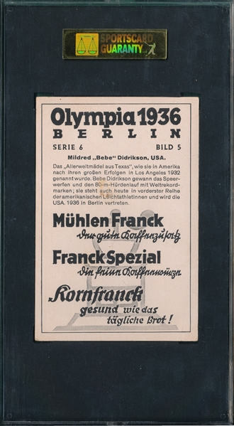 1936 Muhlen Franck #5 Babe Didrikson SGC 40