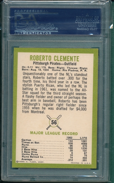 1963 Fleer #56 Roberto Clemente PSA 6