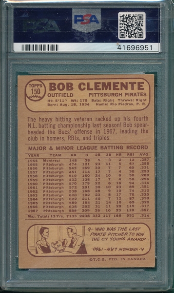 1968 O-Pee-Chee #150 Roberto Clemente PSA 4