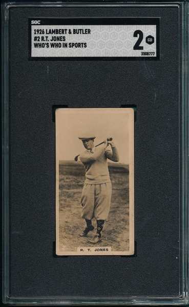 1926 Lambert & Butler Who's Who in Sport R. T. Bobby Jones SGC 2 *Rookie* 