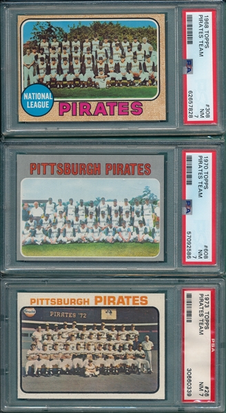 1968-73 Topps Pirates Team, Lot of (3), PSA 7