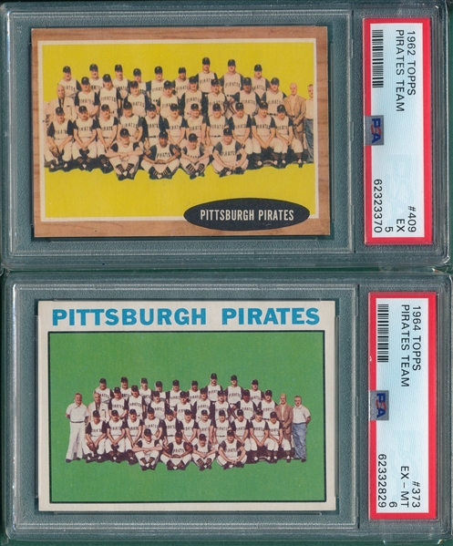 1962/64 Topps Pirates Team, Lot of (2), PSA 