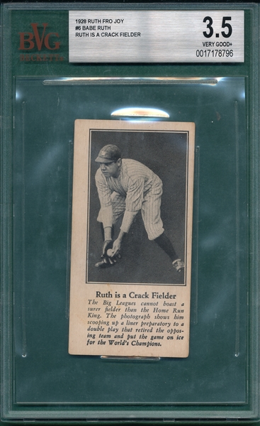 1928 F52 Ruth Is a Crack Fielder, Fro Joy Ice Cream, BVG 3.5