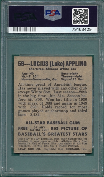 1948 Leaf #59 Lucius Appling PSA 3