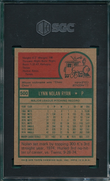 1975 Topps #500 Nolan Ryan SGC 6