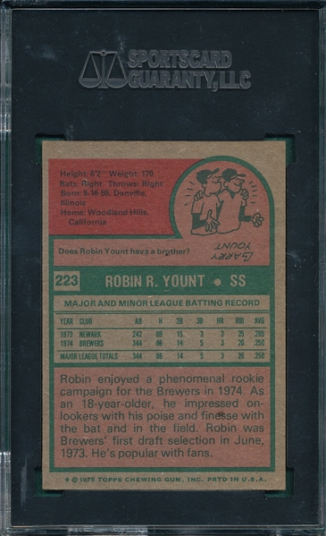 1975 Topps #223 Robin Yount SGC 60 *Rookie*