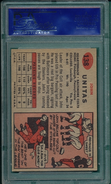 1957 Topps FB #138 Johnny Unitas PSA 6 *Rookie*