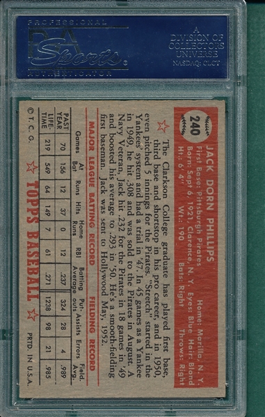 1952 Topps #240 Jack Phillips PSA 6.5