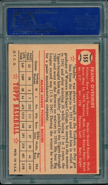 1952 Topps #155 Frank Overmire PSA 6