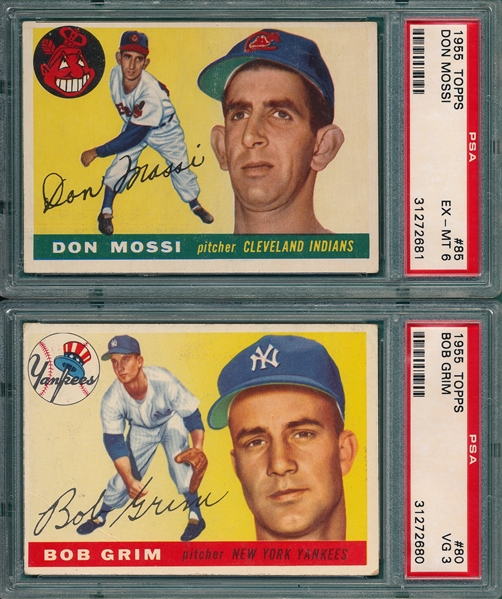 1955 Topps #80 Grim & #85 Mossi, Lot of (2) PSA