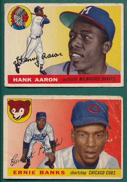 1955 Topps #28 Banks & #47 Aaron, Lot of (2)