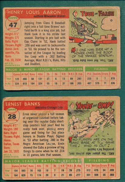 1955 Topps #28 Banks & #47 Aaron, Lot of (2)