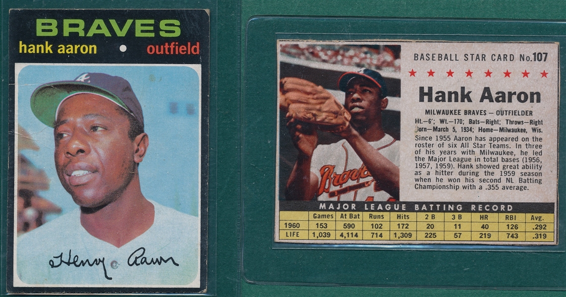 1961 Post #107 Aaron & 1971 Topps #400 Aaron, Lot of (2)