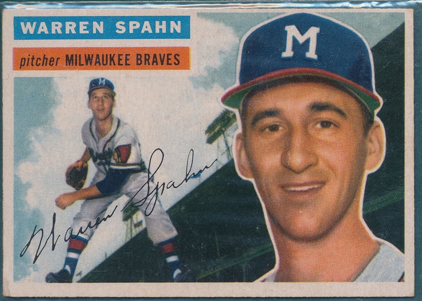 1956 Topps #10 Warren Spahn *White*