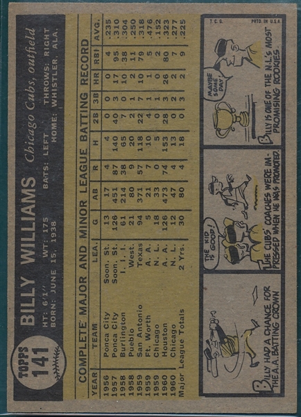 1961 Topps #141 Billy Williams, Rookie