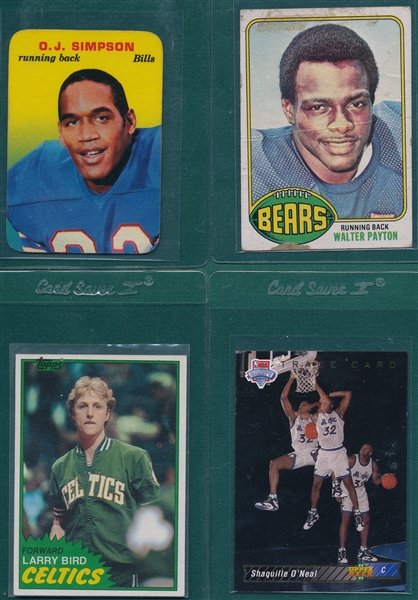 1969-92 Lot of (4) Football and Basketball HOFers W/ Payton, Rookie