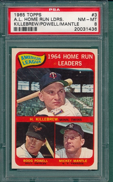 1965 Topps #3 AL HR Leaders W/ Mantle PSA 8