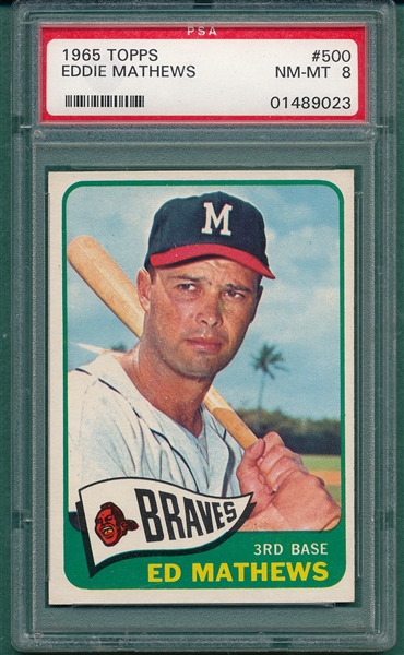 1965 Topps #500 Eddie Mathews PSA 8