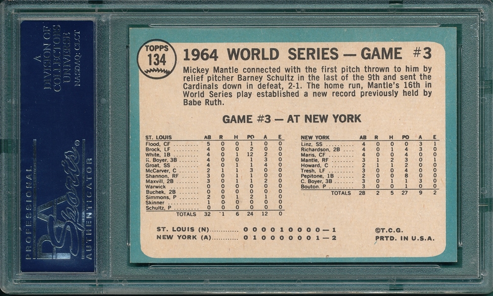 1965 Topps #134 WS Game #3 W/ Mantle PSA 8