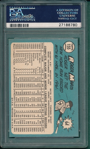 1965 Topps #155 Roger Maris PSA 8