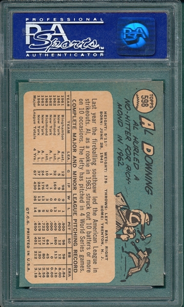 1965 Topps #598 Al Downing PSA 8 *SP*