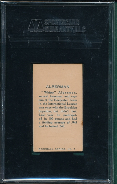 1912 C46 #07 Whitey Alperman Imperial Tobacco SGC 70