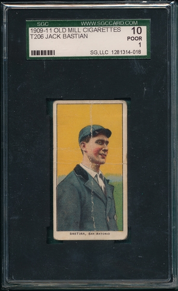 1909-1911 T206 Bastian Old Mill Cigarettes SGC 10 *Southern League*