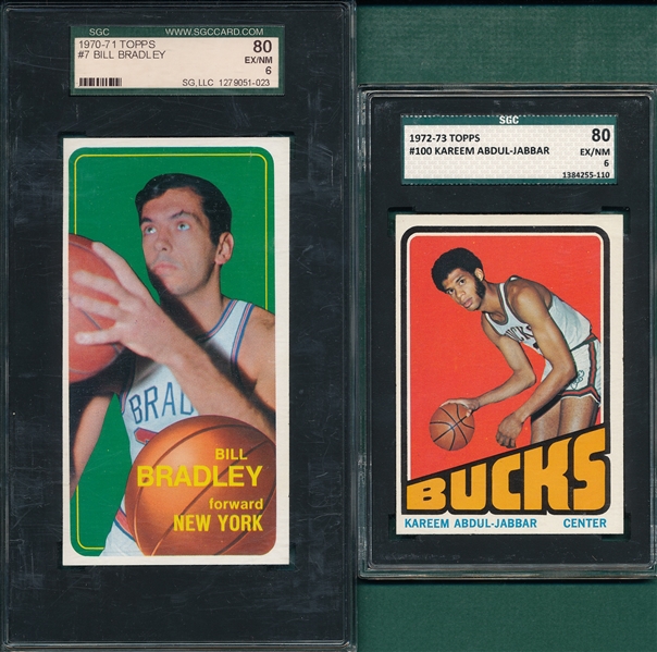 1970-73 Topps Basketball Bradley & Abdul-Jabbar, Lot of (2) SGC 80