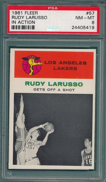 1961 Fleer Basketball #57 Rudy LaRusso, IA, PSA 8