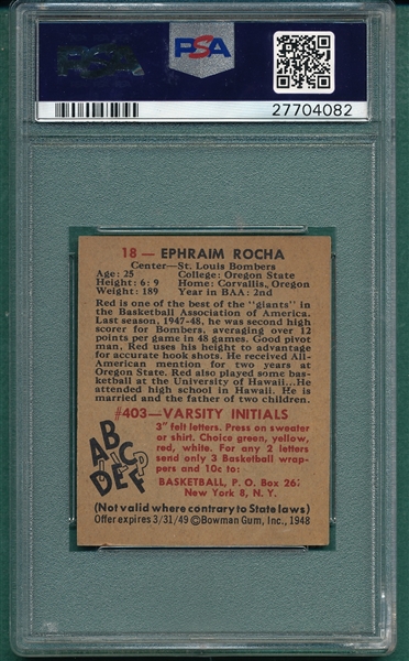 1948 Bowman Basketball #18 Ephraim Rocha PSA 7