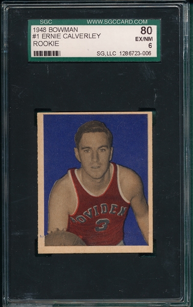 1948 Bowman Basketball #1 Ernie Calverley SGC 80